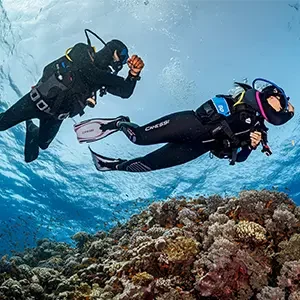 Student practicing skills during a PADI scuba diving course in the Red Sea