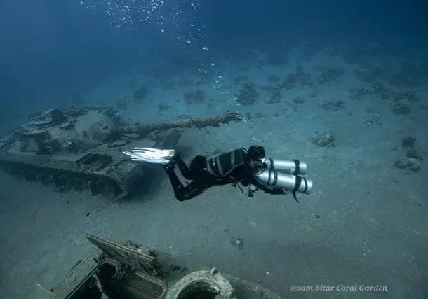 PADI Sidemount Diver course in Aqaba - diver near wreck